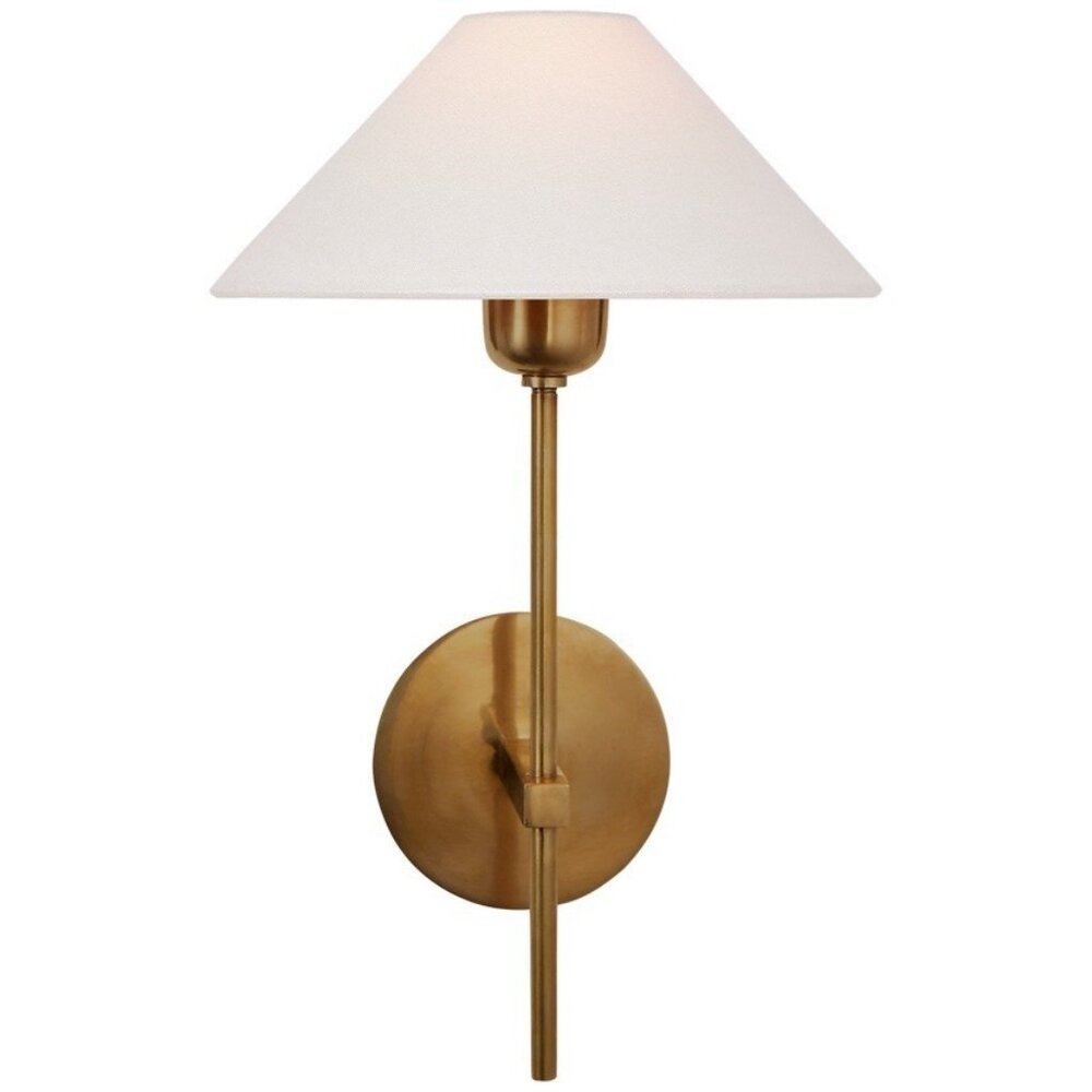 Visual Comfort Hackney Single Sconce (White Linen Shade)-Antique Brass